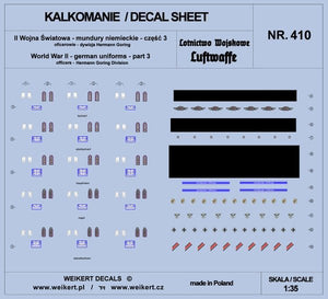 Weikert Decals DEC410 German Uniforms - Part 3 - Luftwaffe - Hermann Goring Division 1/35