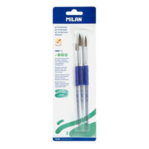 Milan 10463 Blister pack 3 round brushes (goat &amp;amp; synthetic hair) ergo plastic handle 116 series no 2, 8 and 12