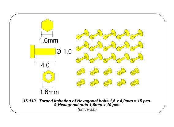 Aber 16110 Turned imitation of Hexagonal bolts &amp;amp;amp;amp;amp;amp; nuts 1.6 x 4.0 mm x 15 pcs. And 1.6mm nuts x 10 pcs. (1/16) – immagine 10
