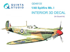 Quinta Studio QD48133 Spitfire Mk.I 3D-Printed &amp;amp; colored Interior on decal paper (Eduard) 1/48