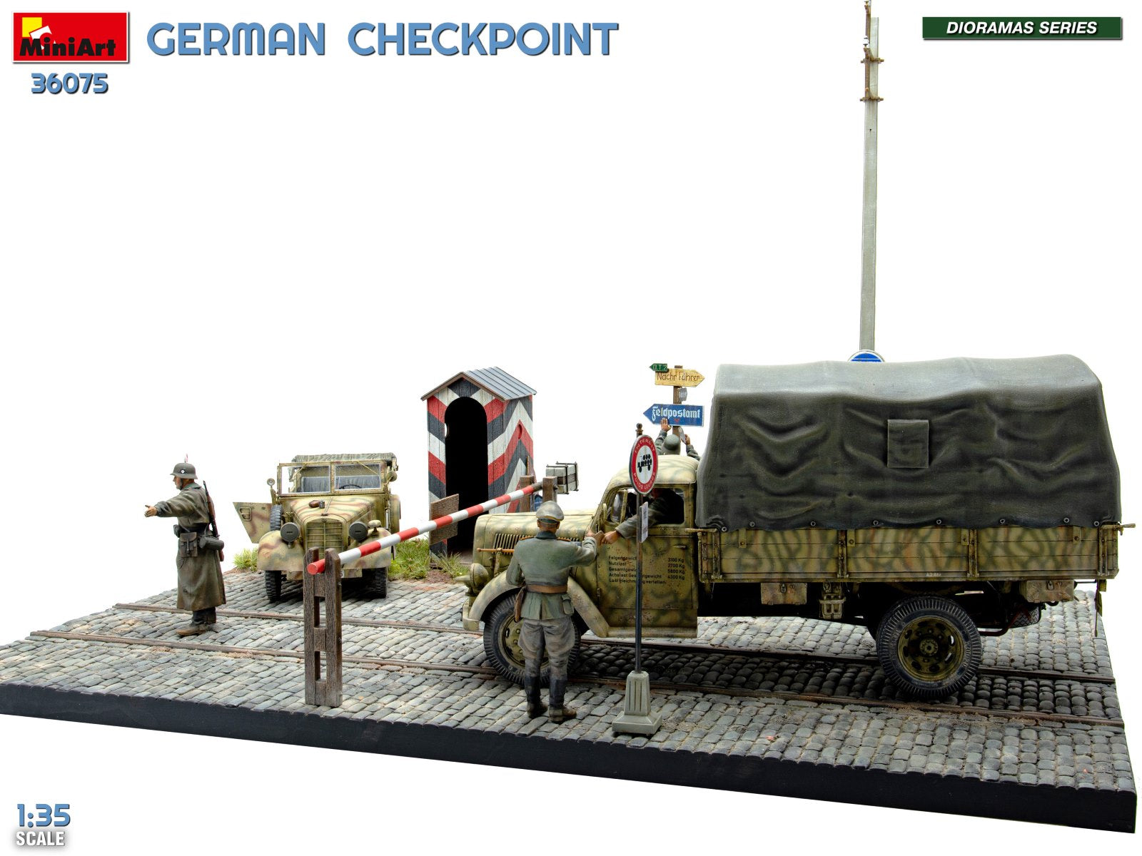 MiniArt 36075 German Checkpoint. 3t Cargo Truck 3,6-36S &amp;amp; Kfz.1 Type 170VK w/ Feldgendarmerie. Big Set 1/35 – Bild 2