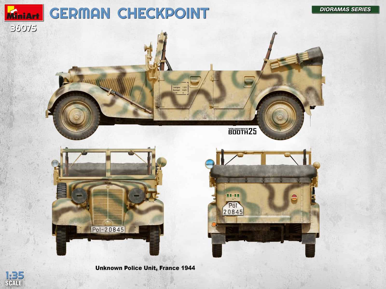 MiniArt 36075 German Checkpoint. 3t Cargo Truck 3,6-36S &amp;amp; Kfz.1 Type 170VK w/ Feldgendarmerie. Big Set 1/35 – Bild 45