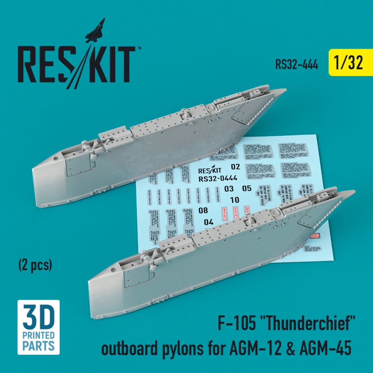 RESKIT RS32-0444 F-105 « THUNDERCHIEF » PYLÔNES EXTÉRIEURS AGM-12 ET AGM-45 (2 PIÈCES) (IMPRIMÉ EN 3D) 1/32