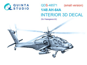 Quinta Studio QDS-48571 AH-64A 3D-Printed &amp;amp; colored Interior on decal paper (Hasegawa) (small version) 1/48