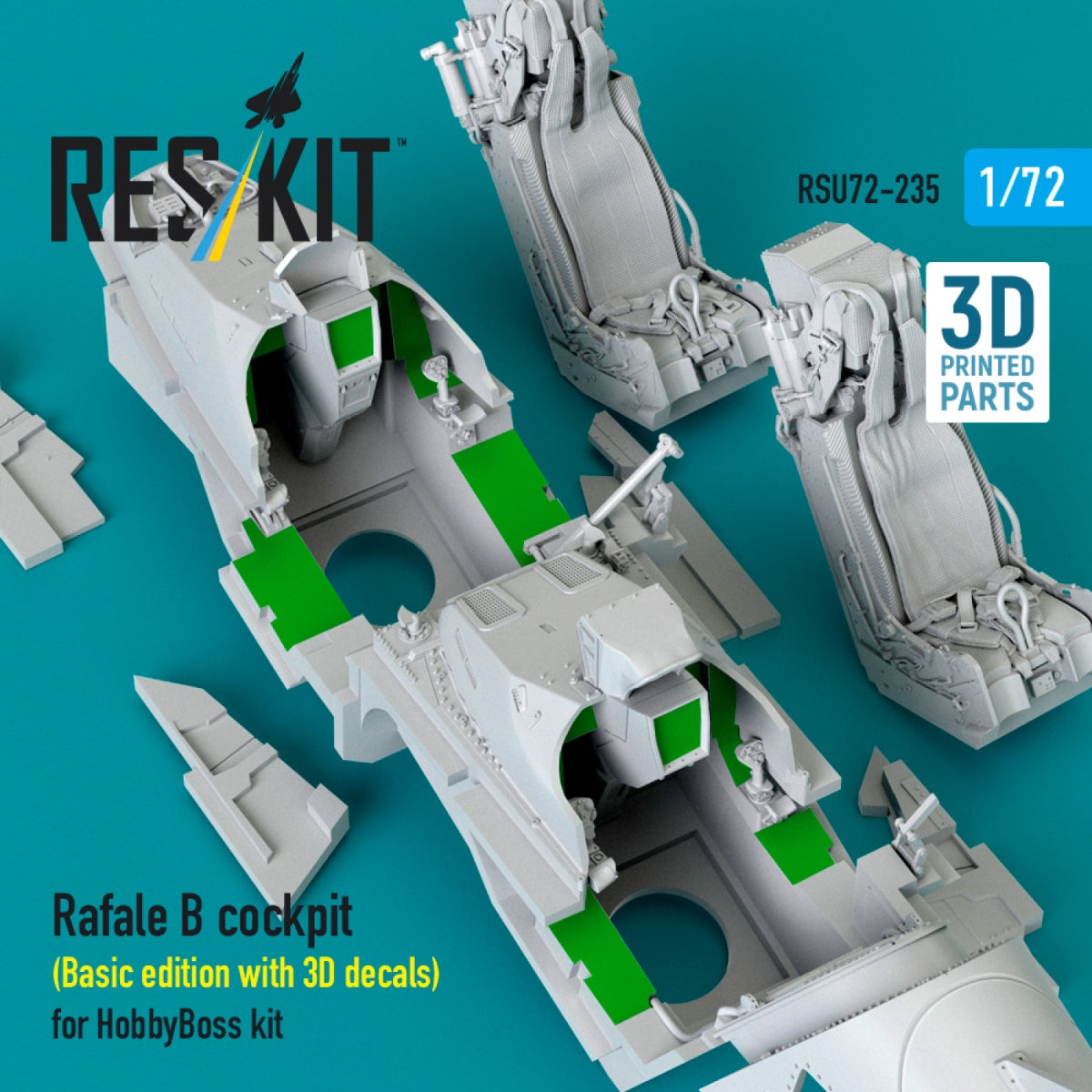 RESKIT RSU72-0235 Rafale B cockpit (Basic edition with 3D decals) for HobbyBoss kit (3D Printed) 1/72