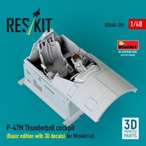 RESKIT RSU48-0590 P-47M Thunderbolt cockpit (Basic edition with 3D decals) for MiniArt kit (3D Printed) 1/48