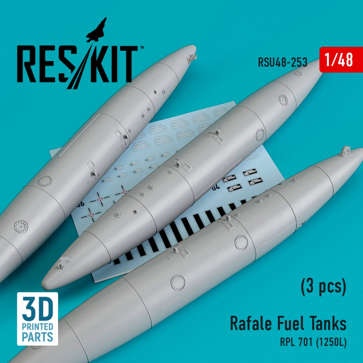 RESKIT RSU48-0253 RAFALE FUEL TANKS RPL 701 (1250L) (3 PCS) (3D PRINTED) 1/48