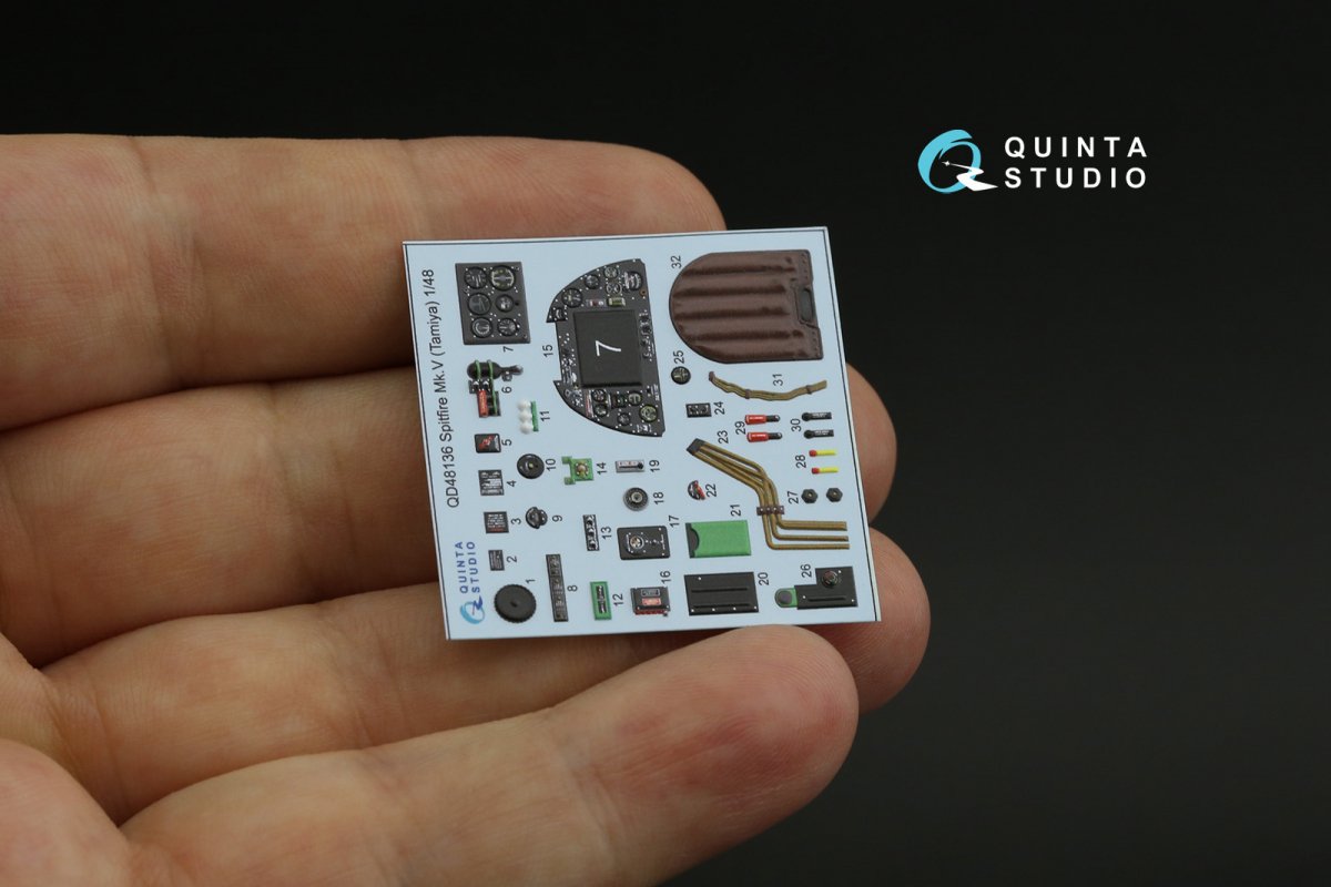 Quinta Studio QD48136 Spitfire Mk.V 3D-Printed &amp;amp; colored Interior on decal paper (Tamiya) 1/48 – immagine 4