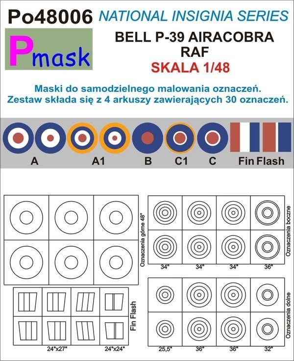 P-Mask PO48006 AIRACOBRA RAF MARKINGS PAINTING MASKS (1/48)