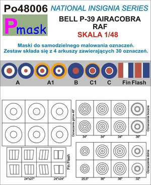 P-Mask PO48006 AIRACOBRA RAF MARKINGS PAINTING MASKS (1/48)