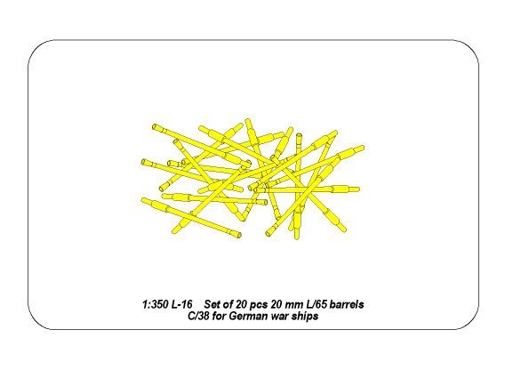 Aber 350L-16 Set of 20 pcs 20 mm L/65 barrels C/38 for German ships 1/350 – obrázek 4