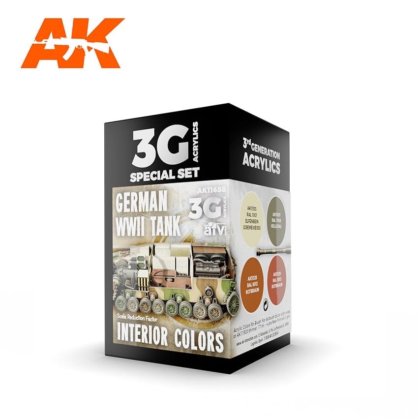 AK Interactive AK11688 3G COULEURS INTÉRIEURES DE CHARS ALLEMANDS DE LA SECONDE GUERRE MONDIALE 4x17 ml