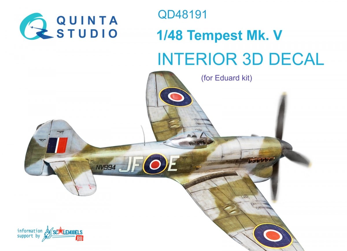Quinta Studio QD48191 Tempest Mk.V 3D-Printed &amp;amp; colored Interior on decal paper (Eduard) 1/48
