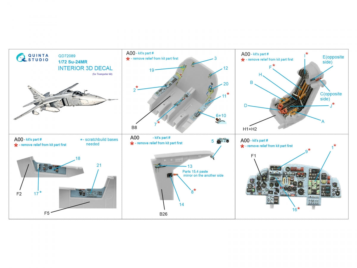 Quinta Studio QD72089 Su-24MR 3D-Printed &amp;amp; colored Interior on decal paper (Trumpeter) 1/72 – Bild 2