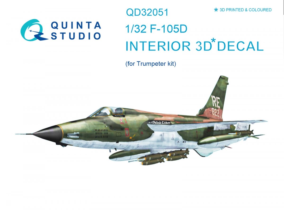 Quinta Studio QD32051 F-105D 3D-Printed &amp; colored Interior on decal paper (for Trumpeter kit) 1/32