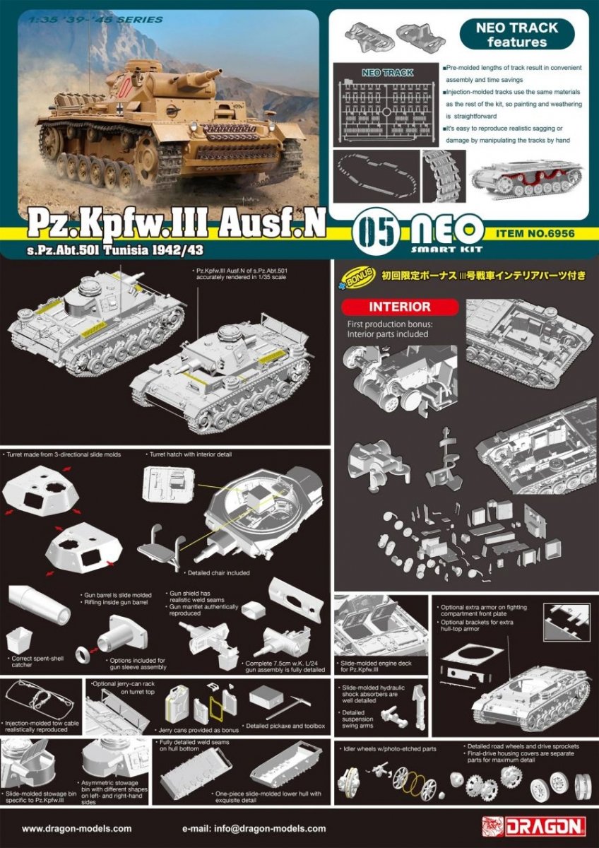 Dragon 6956 Pz.Kpfw.III Ausf.N s.Pz.Abt.501 Tunisia 1942/43 1/35 – image 2
