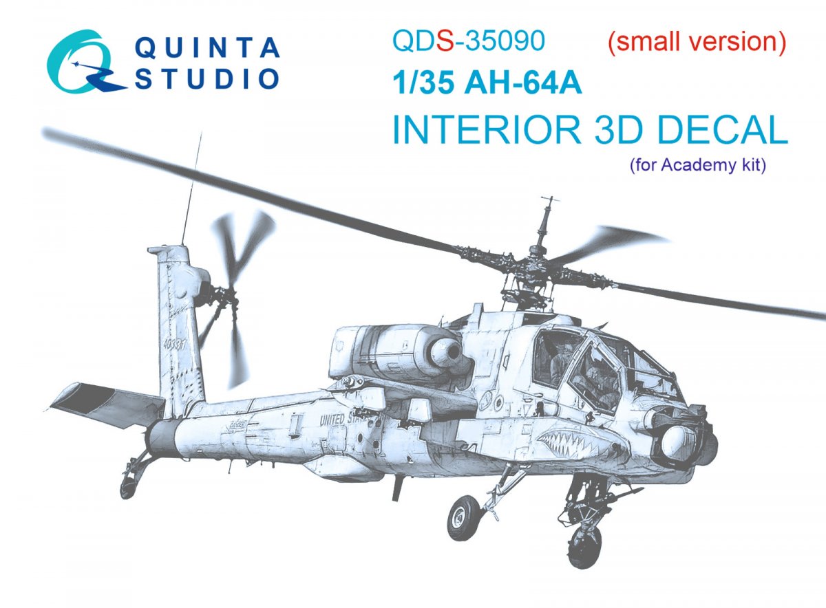 Quinta Studio QDS-35090 AH-64A 3D-Printed &amp;amp; colored Interior on decal paper (Academy) (Small version) 1/35