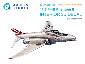 Quinta Studio QD+48485 F-4B Phantom II 3D-Printed &amp;amp; colored Interior on decal paper (Academy) (with 3D-printed resin parts) 1/48