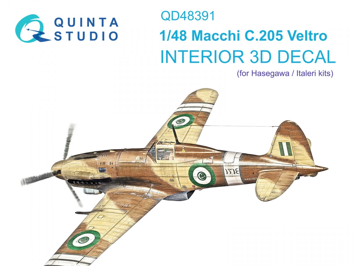 Quinta Studio QD48391 Macchi C.205 Veltro 3D-Printed &amp; colored Interior on decal paper (Hasegawa/Italeri) 1/48