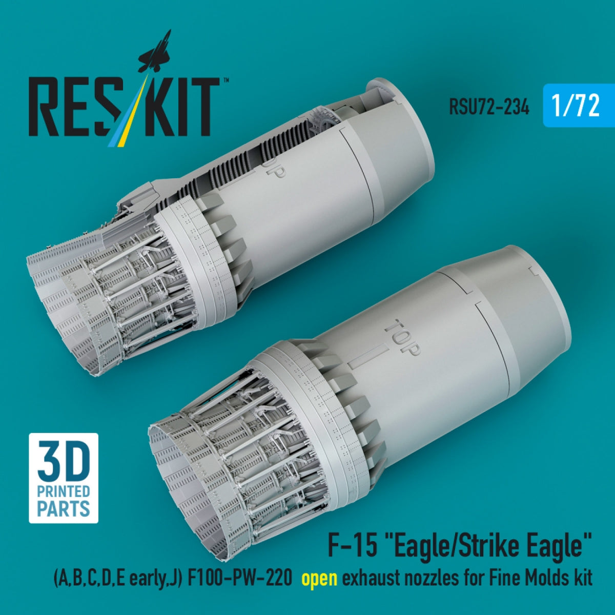 RESKIT RSU72-0234 F-15 "Eagle/Strike Eagle" (A,B,C,D,E early,J) F100-PW-220 open exhaust nozzles for Fine Molds kit (3D Printed) 1/72