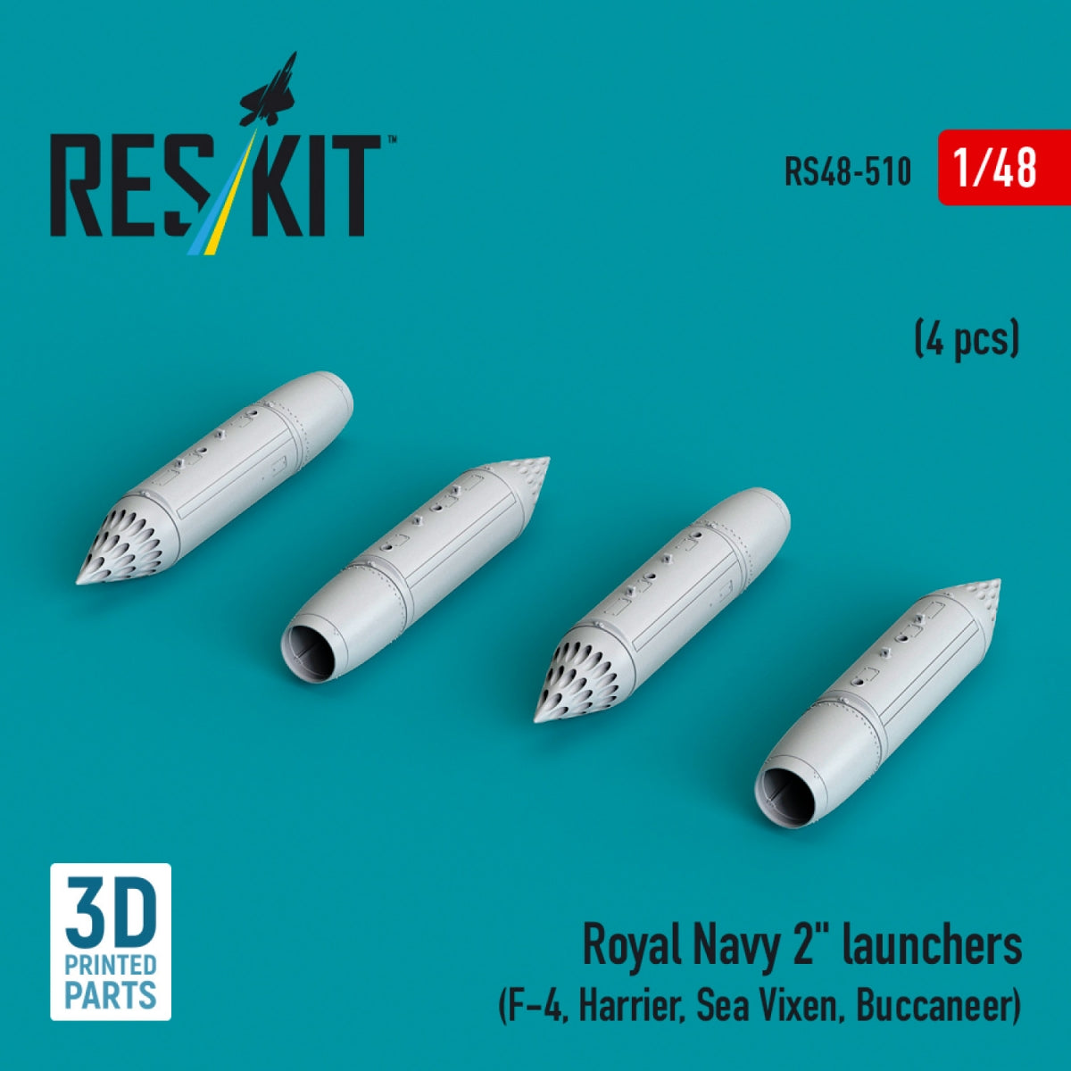 RESKIT RS48-0510 Royal Navy 2&amp;quot; launchers (4 pcs) (3D Printed) 1/48