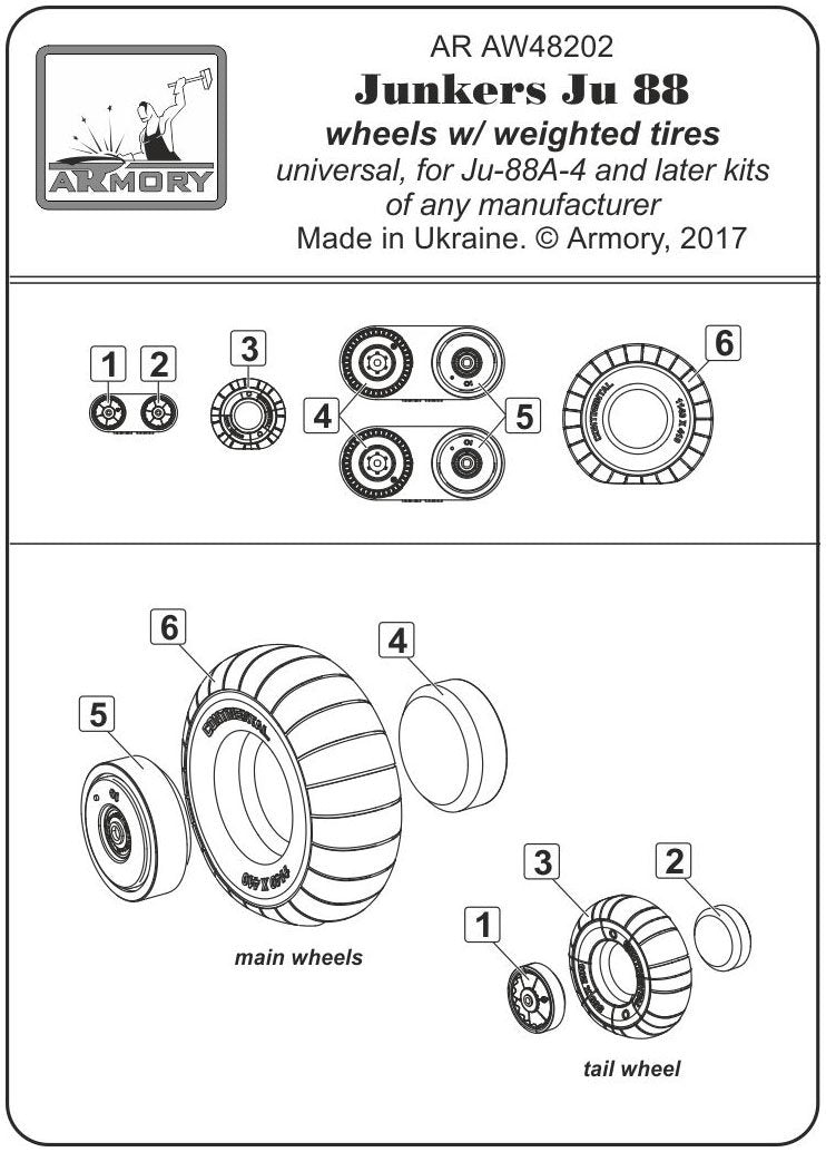 Armory Models AW48202 Junkers Ju 88 late wheels w/ weighted tires 1/48 – obrázek 6