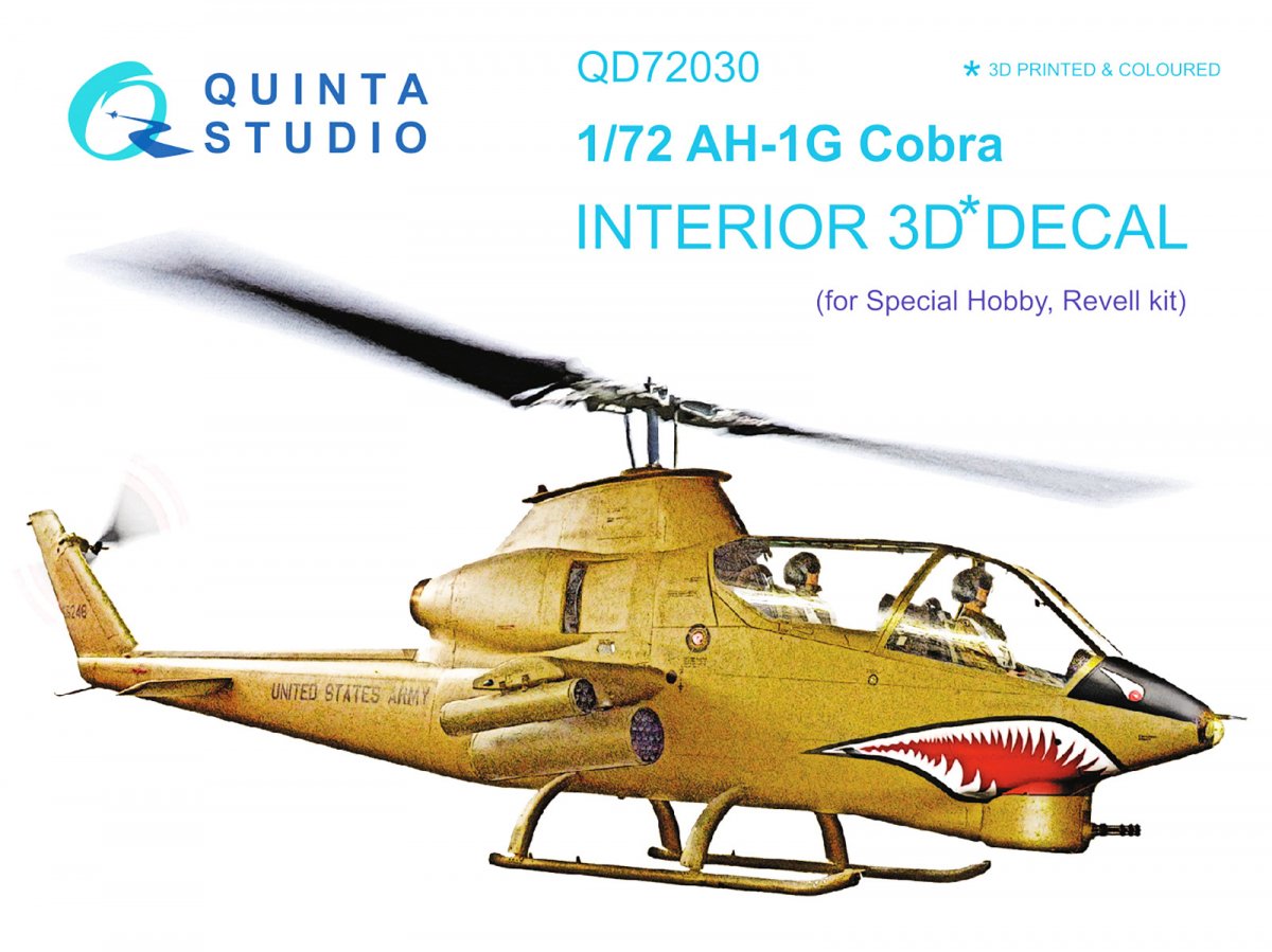 Quinta Studio QD72030 Ah-1G 3D-Printed &amp; colored Interior on decal paper (Special Hobby/Revell) 1/72