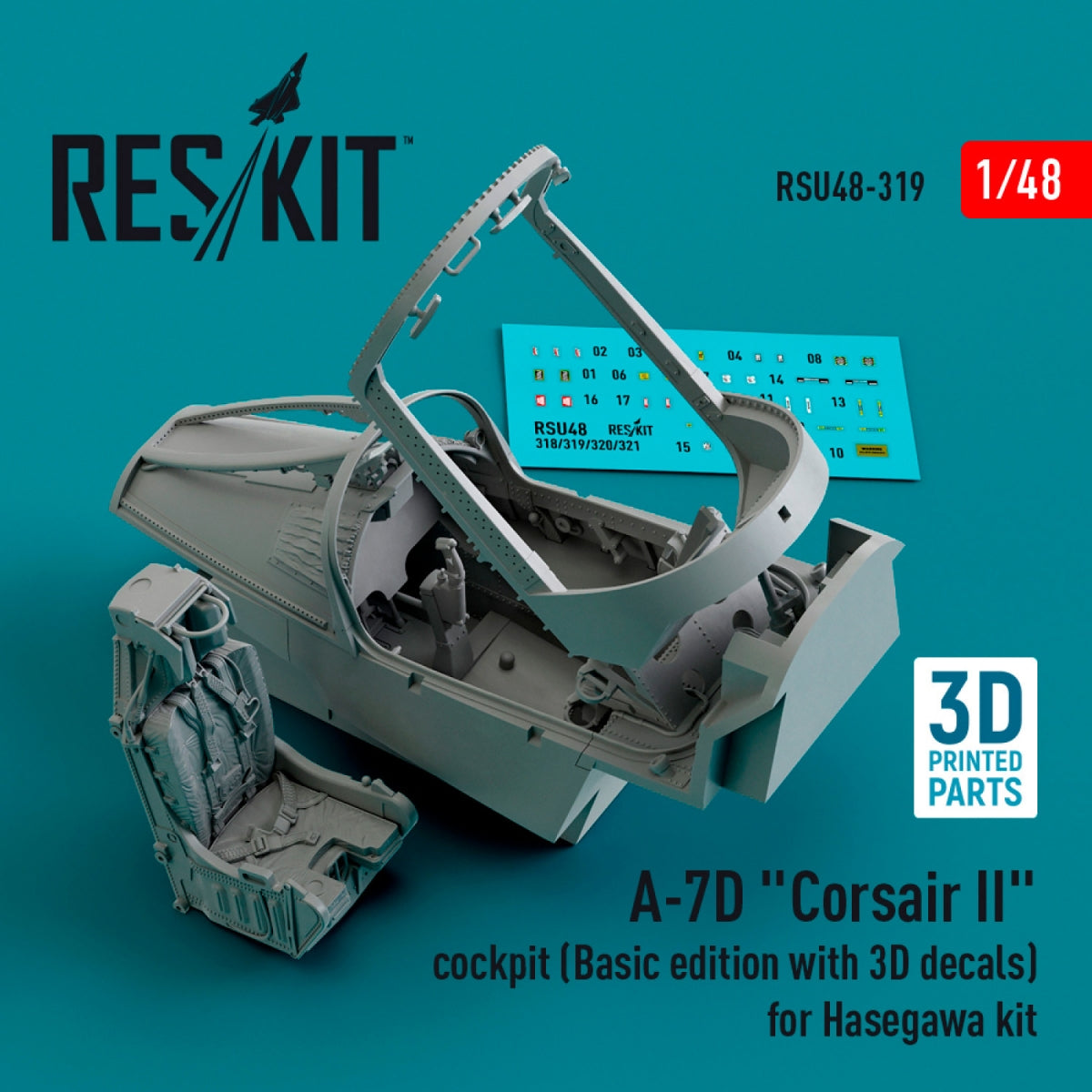 RESKIT RSU48-0319 A-7D &amp;quot;Corsair II&amp;quot; cockpit (Basic edition with 3D decals) for Hasegawa kit (3D Printed) 1/48 – image 2