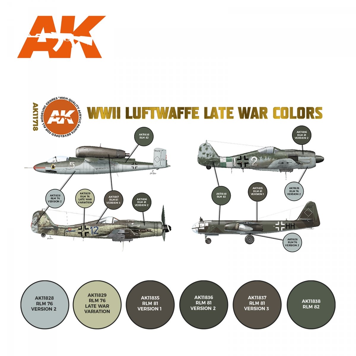 AK Interactive AK11718 WWII LUFTWAFFE LATE WAR COLORS 6x17 ml – imagen 2