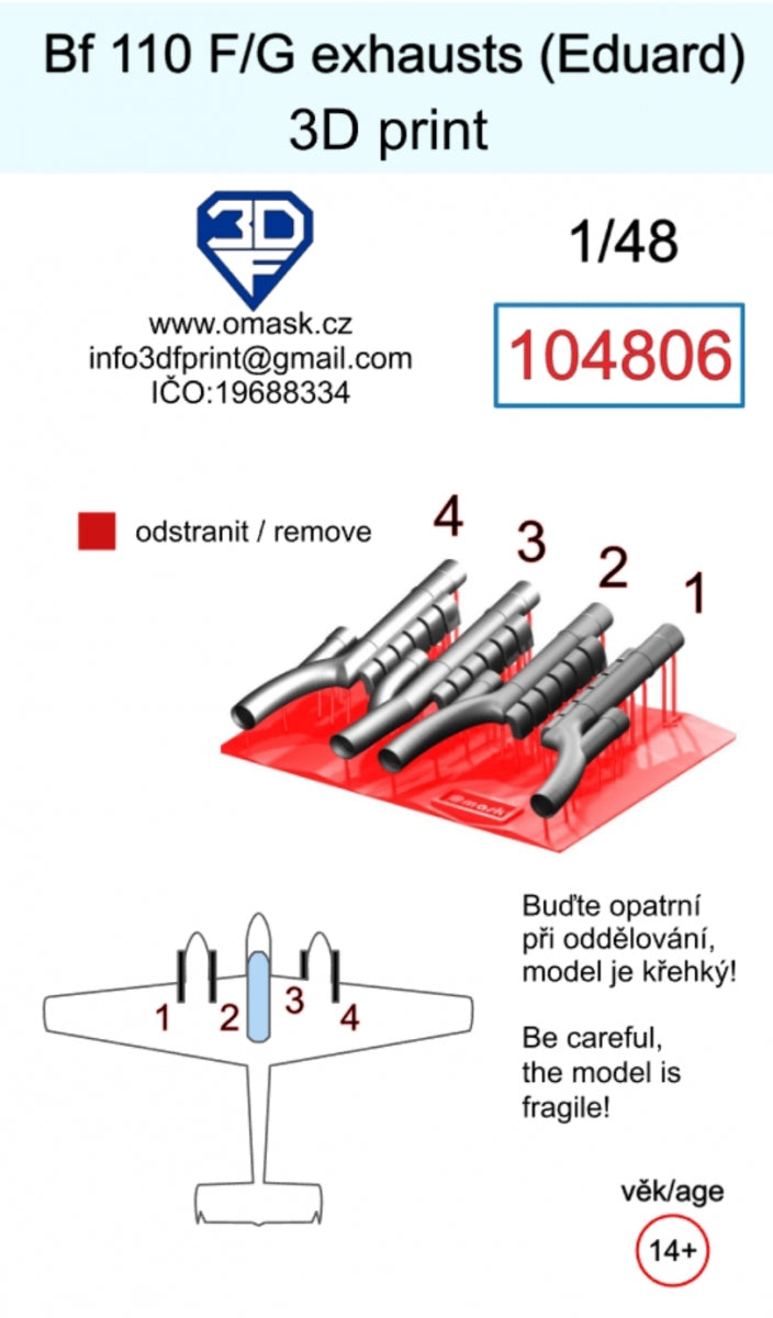 Omask 104806 Bf 110 F/G exhaust (for Eduard) 3D print 1/48 – immagine 2