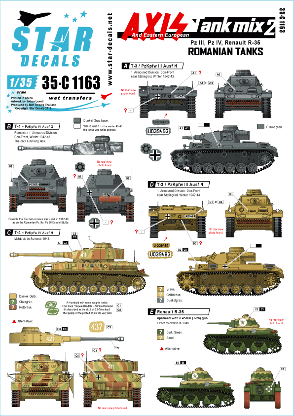 Star Decals 35-C1163 Axis Tank Mix n° 2. Chars roumains 1/35