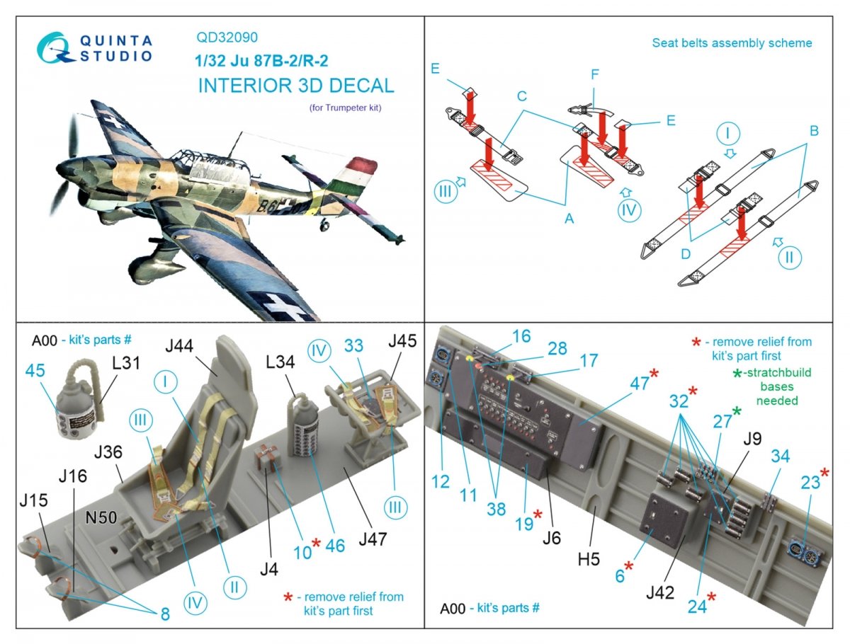 Quinta Studio QD32090 Ju 87B-2/R-2 3D-Printed &amp;amp; colored Interior on decal paper ( Trumpeter ) 1/32 – Bild 2