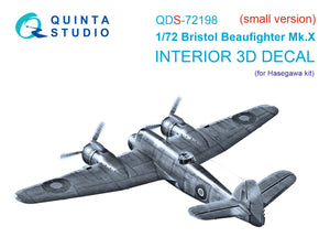 Quinta Studio QDS-72198 Bristol Beaufighter Mk.X 3D-Printed &amp;amp; colored Interior on decal paper (Hasegawa) (small version) 1/72