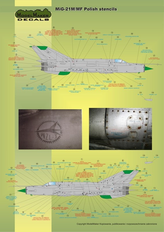 ModelMaker Decals D48020 MiG-21PFM/M/MF/bis/UM Polish stencils 1/48 – imagen 2