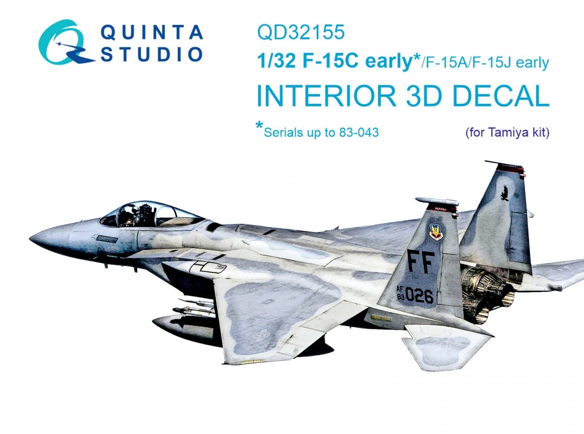 Quinta Studio QD32155 F-15C Early/F-15A/F-15J early 3D-Printed &amp;amp; colored Interior on decal paper (Tamiya) 1/32