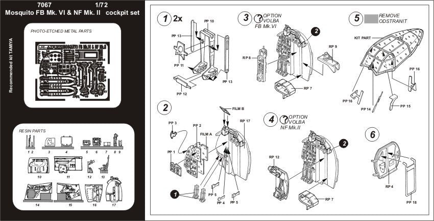 Aires 7067 MOSQUITO FB Mk.VI / NF Mk.II cockpit set 1/72 TAMIYA – obrázek 2