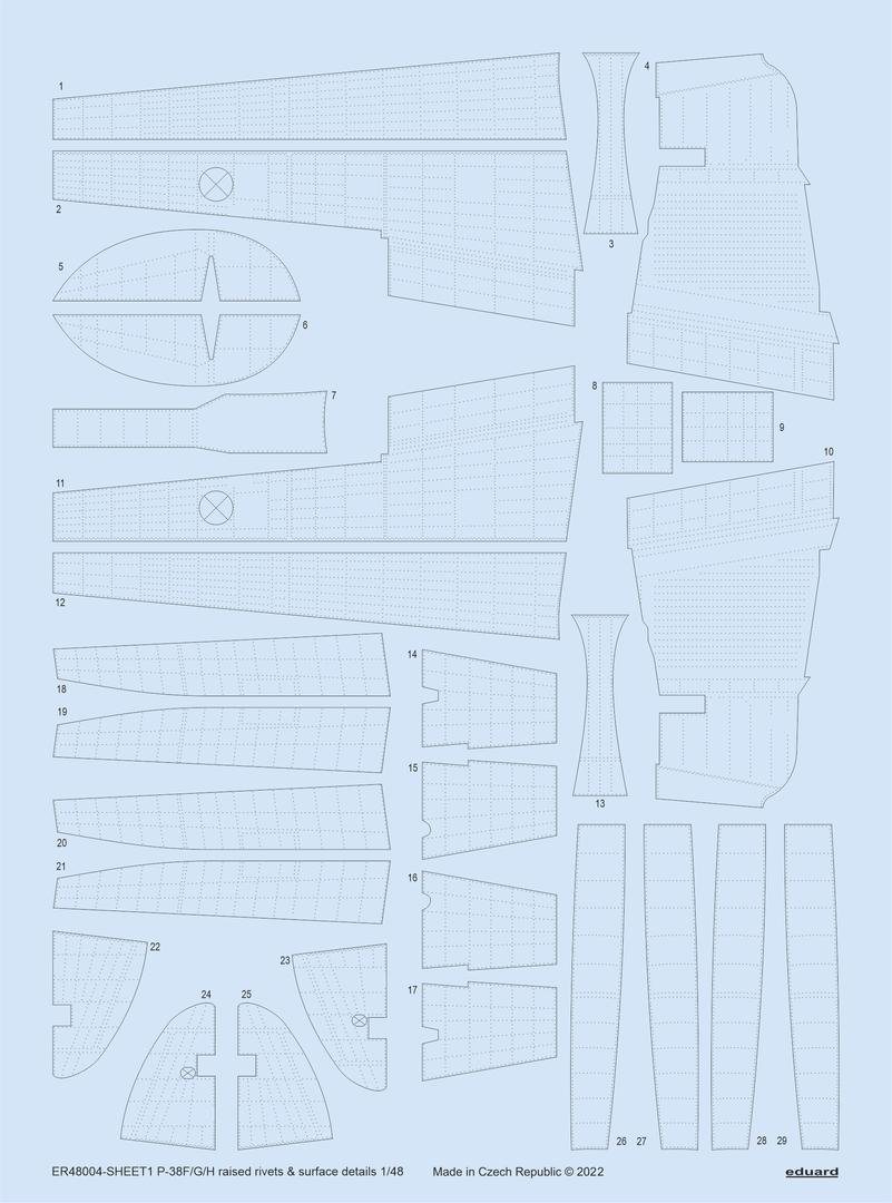 Eduard ER48004 P-38F/ G/H raised rivets &amp;amp; surface details TAMIYA 1/48