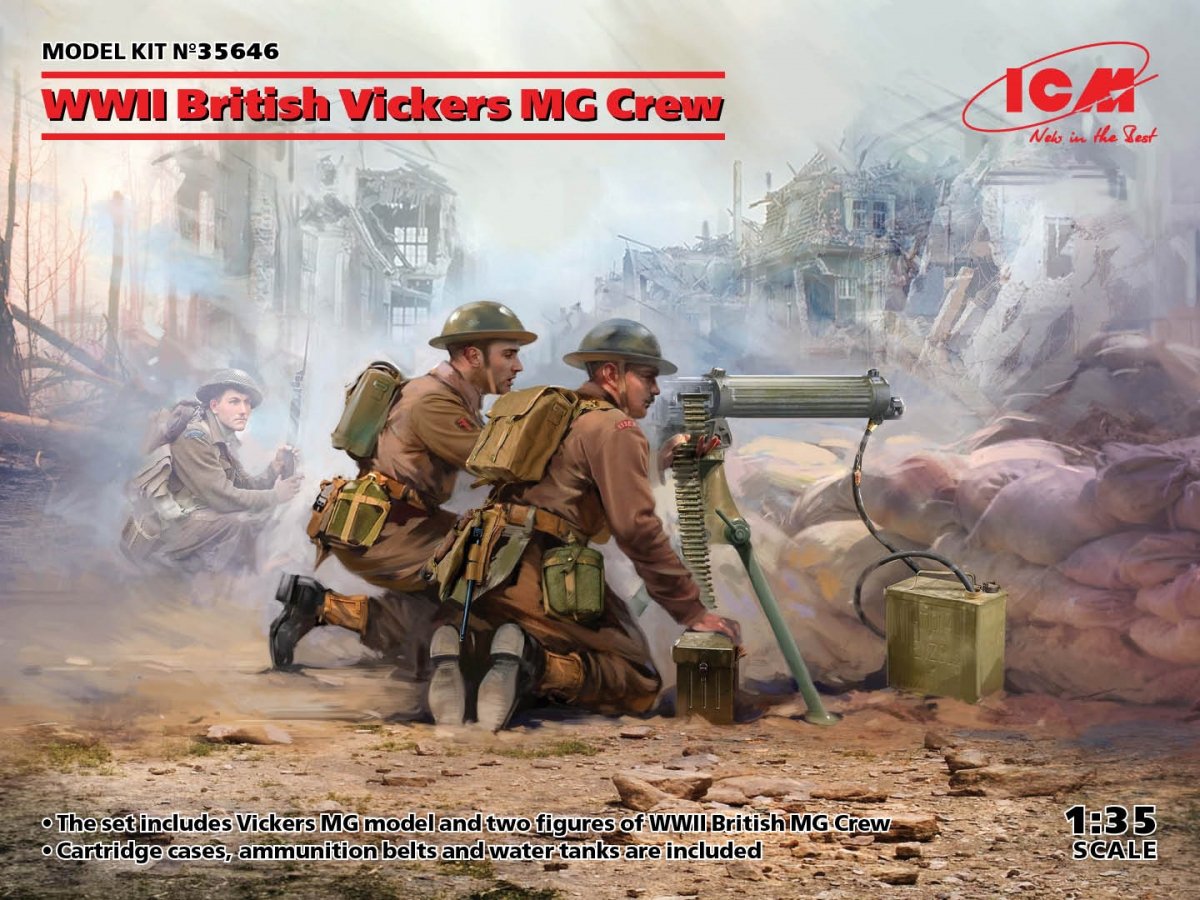 ICM 35646 WWII British Vickers MG Crew (Vickers MG &amp;amp; 2 figures) 1/35