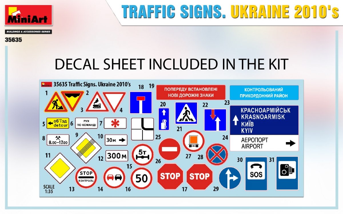 Miniart 35635 TRAFFIC SIGNS. UKRAINE 2010&amp;#39;s 1/35