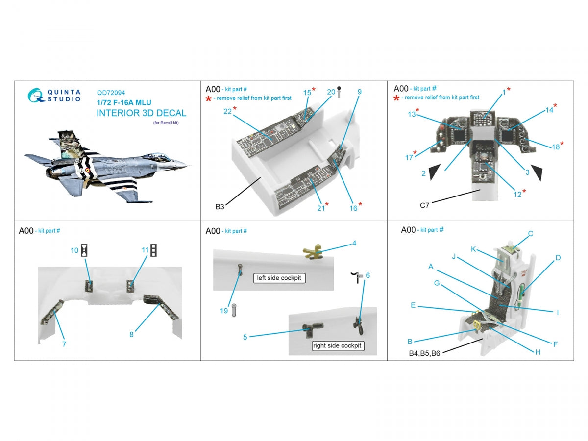 Quinta Studio QD72094 F-16A MLU 3D-Printed &amp;amp; colored Interior on decal paper (Revell) 1/72 – Bild 12