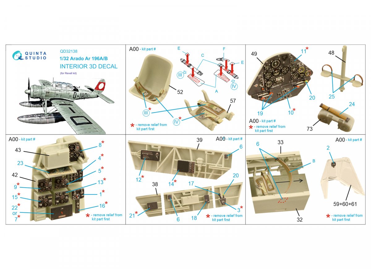 Quinta Studio QD32138 Ar 196A/B 3D-Printed &amp;amp; colored Interior on decal paper (Revell) 1/32 – image 2