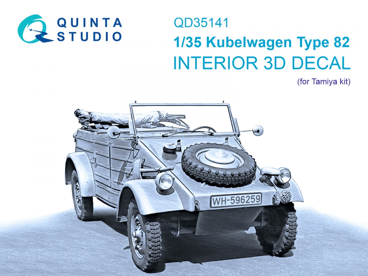 Quinta Studio QD35141 Kubelwagen Type 82 3D-Printed &amp;amp; colored Interior on decal paper (Tamiya) 1/35