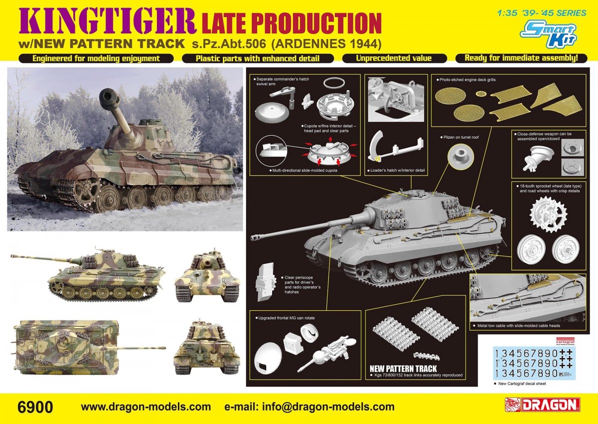 Dragon 6900 Kingtiger Production tardive avec chenilles à nouveau modèle s.Pz.Abt.506 Ardennes 1944 (1/35)
