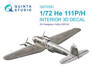 Quinta Studio QD72081 He 111 P/H 3D-Printed &amp;amp; colored Interior on decal paper (Hasegawa) 1/72