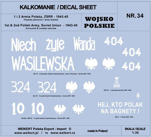 Weikert Decals DEC234 1st and 2nd Polish Army, USSR 1943-45 - Armored vehicles, combat vehicles - vol.1 1/35
