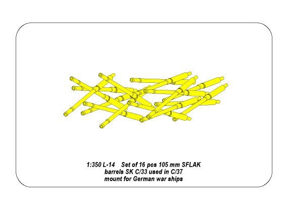 Aber 350L-14 Set of 16 pcs 105 mm SFLAK barrels SKC/33nt used in C/37 mount for German war ships 1/350 – Bild 5