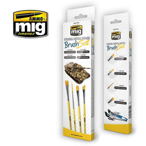 AMMO of Mig Jimenez 7604 Streaking &amp;amp; Vertical Surfaces Brush Set