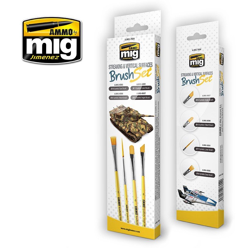 AMMO of Mig Jimenez 7604 Streaking &amp;amp; Vertical Surfaces Brush Set