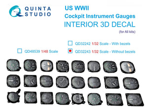 Quinta Studio QD32243 US WWII Cockpit instrument gauges without bezels 3D-Printed &amp;amp; colored Interior on decal paper (All Kits) 1/32