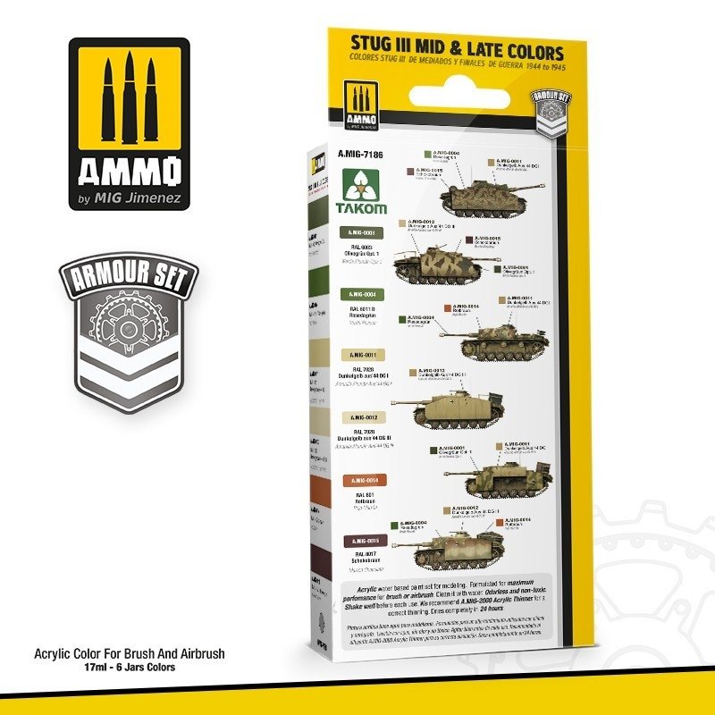 AMMO of Mig Jimenez 7186 SET: STUG III MID &amp; LATE COLORS 44-45 6x17ml